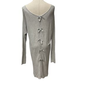 Elle Tunic Sweater Dress Size XL Light Gray Knit with Bow‎ Detail Long Sleeve